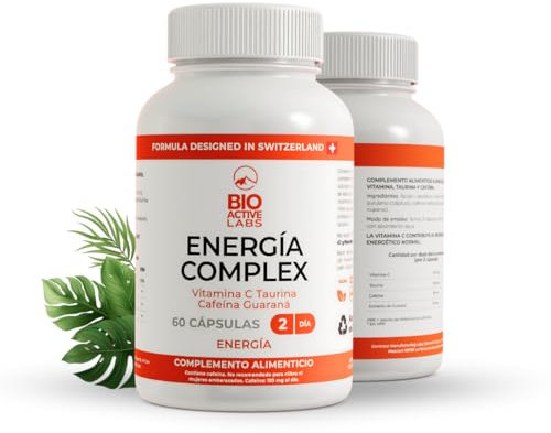 Complejo Multivitaminico Energetico de Cafeina Natural - Taurina Aminoacido Esencial para Concentracion - Vitamina C Anti Estres Natural - Suplemento de Cafeina y Guarana para Energia