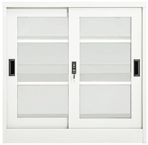 Eleganz Schrank mit Schiebetür Weiß 90x40x90 cm | Stahlschrank für Wohnzimmer | Platzsparend & Modern | Ideal für kleine Räume | Stabile Aufbewahrung