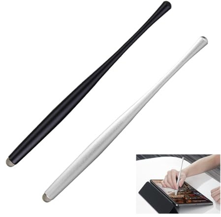 2 Pcs Stylus Pen for Tablet Touch Screen Devices, High Sensitivity Tablet & Mobile Phone Stylus with Nanofiber Tips, Compatible with iPads Kindles Smartphones and More (Black & Silver)