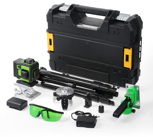 VISLONE 16-Line Laser Level with 4D Green Crosshairs, 3° Self-Leveling, 2 Batteries, Omnidirectional, Vertical/Horizontal, Diagonal Lines for Hanging Pictures, Floor Tiles, and Walls with Tripod