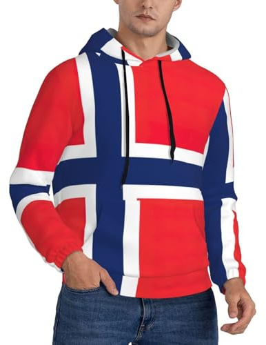 ZXERTG Felpa con cappuccio da uomo con stampa bandiera norvegese, pullover a maniche lunghe da uomo, adatta per primavera, autunno e inverno, Nero , XXL