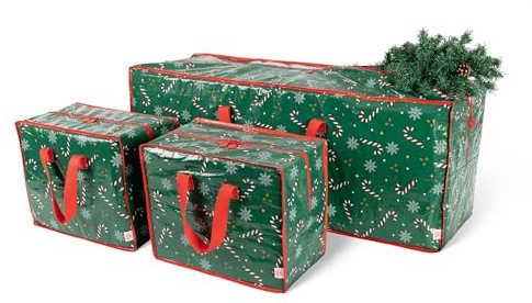 Christmas Village Set of 3 Christmas Storage Bags - 7ft Christmas Tree Storage Bag and 2 Decoration Storage Bag with Handles - Durable Xmas Storage Bags for Lights, Tinse, Wreath (Set of 3)