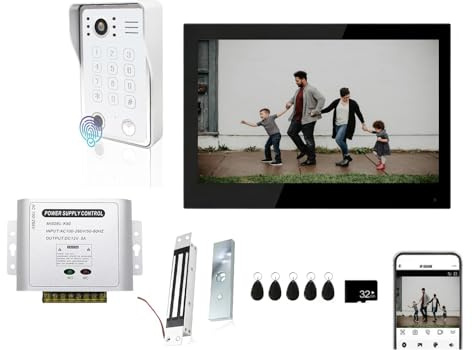 ANJIELO SMART 4-Draht Video-Türsprechanlage mit 10-Zoll-Monitor | Video-Türklingelkamera mit WLAN, Nachtsicht & Gegensprechfunktion | einfache Montage (1 schwarze Glocke + 1 schwarzer Monitor)