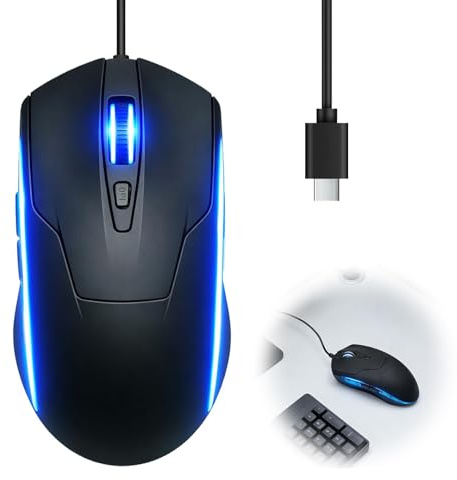 Wired USB C Mouse, 6-Button Quiet Click Computer Mice - 4 DPI Speeds, Type C Wired Mouse, Ergonomic, Optical Design, Compatible with Mac, Chromebook, HP, DELL XPS, ASUS, Surface
