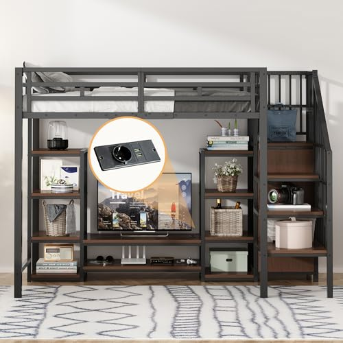 vutizal Multifunktions-Hochbett 90x200 cm | Mit Stauraum & Arbeitsfläche | Für Kleine Räume & Kinderzimmer | Schwarz | Praktische Aufbewahrung