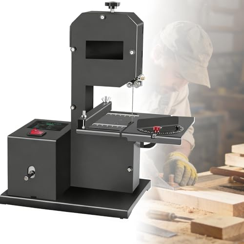 Azcabjie Utensile da Taglio Fai da Te per La Casa, Sega a Nastro da Banco per Piccole Officine, Sega a Nastro per Lavorazione del Legno con Taglio Angolato da 0 a 45° per Taglio E Lucidatura