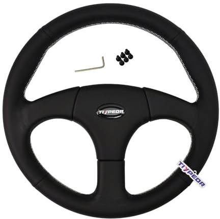 TIYPEOR 350mm/14in Universal Racing Steering Wheels Drifting Auto Car Steering Wheels Flat PU 6 Bolts 3-Spoke with Horn Button Rally/Motorsport/Sim Driving