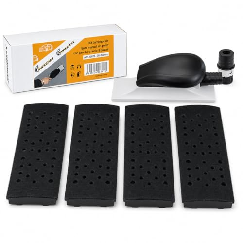SUPERHAX Bloque de Lijado Manual Profesional sin Polvo, con Gancho y Bucle, 70x200mm, Kit de 5 Piezas