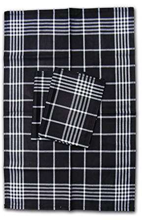 Ross Baumwoll-Geschirrtuch Grosses Karo 3er Pack Schwarz