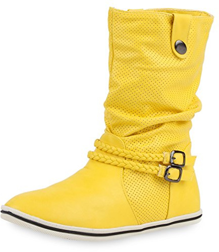 SCARPE VITA Bequeme Damen Stiefel Flache Schlupfstiefel Boots 160432 Gelb Nieten 40