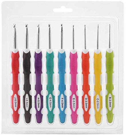 Häkelnadeln 9 Stücke Häkelnadeln Set Glatte Nadeln Werkzeuge Ergonomische Kunststoffgriff Aluminium Haken Häkelhaken Für Strickzeug Stricken Handarbeit Basteln(# 2, PVC)