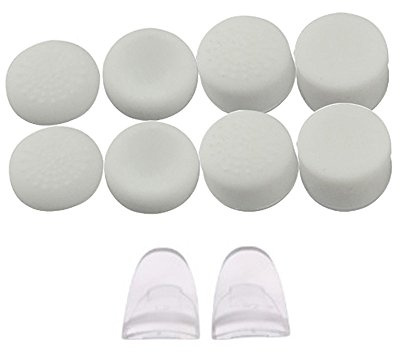 Replacement L2 R2 Buttons Trigger Extender + Silicone Analog Thumb Stick Cap Cover Grip Thumbsticks Joystick for Sony PS4 PS4 Pro Slim Controller (White)