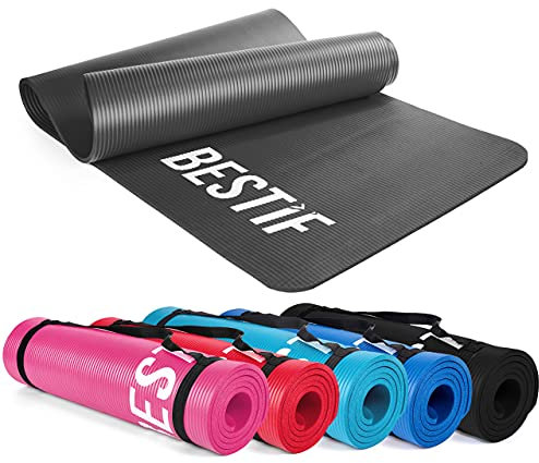 BESTIF Gymnastikmatte rutschfest Yogamatte Fitnessmatte Dicke Sportmatte 1cm (Grau, 180 x 60 x 1cm)