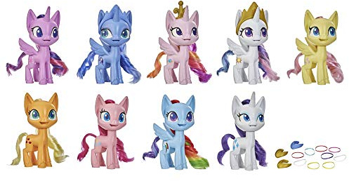 My Little Pony Mega Friendship Collection 9er Set Spielzeug Pony 12,5 cm Figuren mit bürstbaren Haaren, Kamm und 15 Zubehörteilen