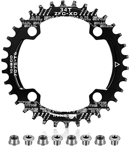 Boao Chainring 104 BCD Chainring 32T Chainring Narrow Wide Single Chain Ring with 4 Pieces Sprocket Bolts for Road Bikes, Mountain Bikes, BMX MTB Bike(34T,Black)
