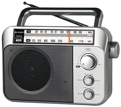 Retekess TR604 Radio Portátil,Transistor Radio FM Am,radios portátiles Pilas con Cable,Vintage Altavoz Grande,Fácil y Simple de Usar,Cocina,para Personas Mayores,(Plata)