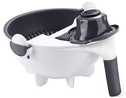 Cortador de verduras giratorio, cortador de mandolina de verduras multifunción con cesta de drenaje, herramienta de cocina de ensalada portátil de 2 l de capacidad con 8 cuchillas para cortar en cubos