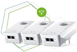 devolo Magic 2 WiFi 5 (AC) Mesh Multiroom Kit: 3 x Adapter CPL WiFi Mesh, Gigogne Steckdose (2400 Mbits, 6 x Fast Ethernet-Ports), ideal für Telearbeit, Gaming, Streaming, französische Steckdose, weiß