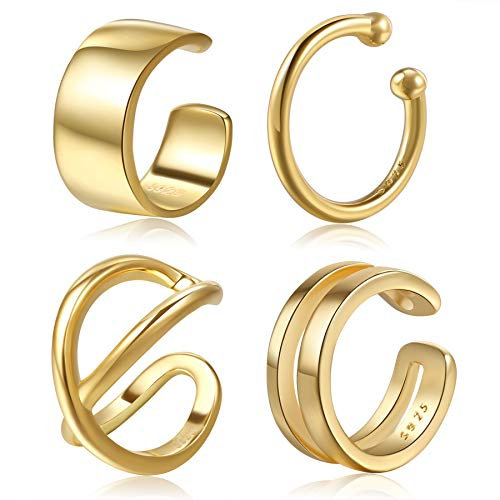 CHIC & ARTSY 4Pcs Ear Cuff Set Damen Ohrmanschette 925 Sterling Silber Ohrringe Earcuffs Gold Set Helix Knorpel Ohrmanschette Ohne Ohrloch Wickelohrring Fakepircings Ohr Cuffs Ohrklemme