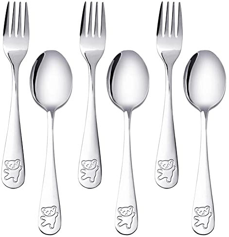 HUYIWEI 6 Posate Per Bambini,16,5 Cm Forchetta Per Bambini,Forchetta e Cucchiaio In Acciaio Inox 18/10,Forchette Da Dessert Adatti Per Bambini,Adatti Per Cucine,Dessert