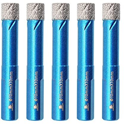 Diamant Trockenbohrer Fliesenbohrer 10mm - BRSCHNITT 5 Stück Diamant Bohrkrone - Lochsäge für Keramik, Granit, Porzellan, Fliesen, Feinsteinzeug, Mauerwerk, Marmor.