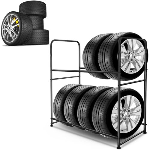 YUENFONG Soporte de pared para neumáticos de coche, juego de soporte para llantas de hasta 50 kg, incluye juego de tornillos de fijación, soporte de acero para garaje