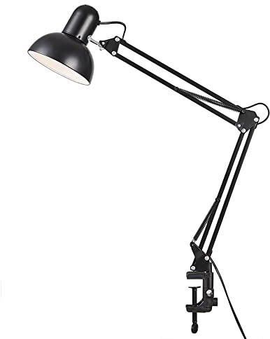 Mengjay Leuchten Klemm-Gelenkleuchte, LED Schreibtischlampe, Arbeitsplatz Leuchte, 1 flammige Klemmlampe Vintage, Klemmleuchte in Schwarz glänzend, Lampe mit Schalter, E27 Fassung (Schwarz)