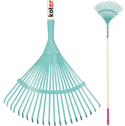 KOTARBAU® Râteau Robuste 440 x 410 mm avec Manche Râteau à Feuilles rateau Jardin ramasse Feuilles mortes rateau a Feuille en Plastique Orange Balai Gazon rateau Feuilles Cailloux râteaux