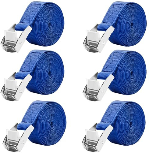 Cinghie di Fissaggio, LUZOON 2.5 cm x 2.5 m Cinghia di Fissaggio Cinghie di Tensione Cinghia Fissaggio Cinghie a Cricchetto Cinghie di Tensione Resistenza Fino a 250 kg (6 Pezzi Blu - 2,5 m x 25 mm)