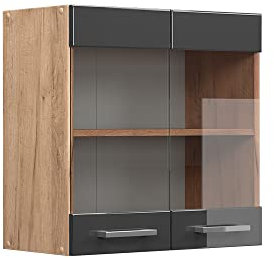 Vicco Küchenglasschrank R-Line, Anthrazit Hochglanz/Goldkraft Eiche, 60 cm
