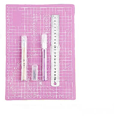 Craft Cutting Schablone Messer Set, A5 Schneidematte Set mit Universalmesser und Lineal, Kunst & Handwerk Schneidewerkzeug für Nähen, Quilten, Scrapbooking Projekt - Rosa
