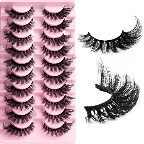 Ciglia Finte 10 Paia 8D Naturale Fluffy Cat Eye Lashes D Curl Russian Strip Lashes Volume Wispy Fox Eye Lashes Pure Fatto a Mano Lungo Ricci Riutilizzabili Drammatico Ciglia Finte Multipack (HLY03)