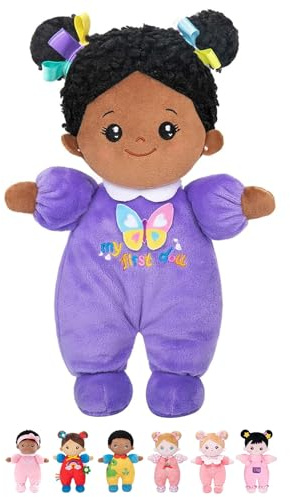 OUOZZZ 10 Black Baby Doll for 1 Year Old Girl Snuggle Buddy Purple