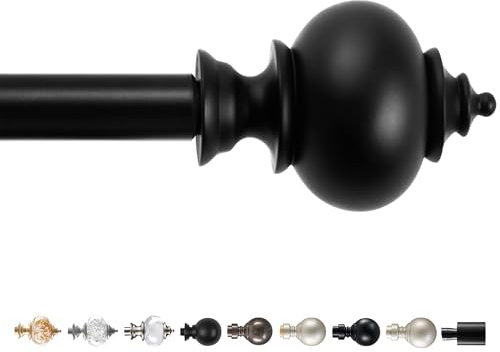 Deconovo Heavy-Duty Black Curtain Rod, Adjustable 48-84 Inch Long Rods for Windows, Decorative Telescoping Window Rod, 3/4 Inch Metal Tube for Curtains, Easy Install, Wall‑Mount Hardware Included