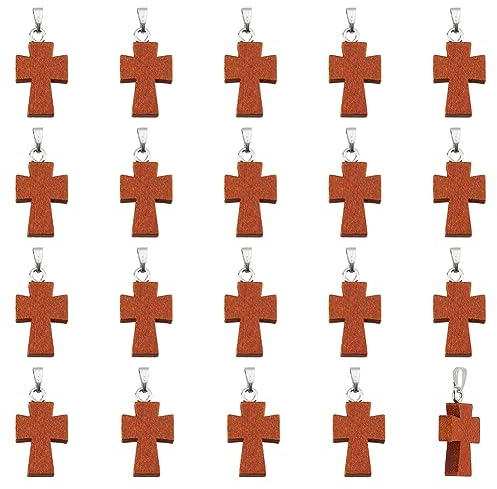 PH PandaHall 20 Stück Holzkreuze Zum Basteln Holzgefärbte Anhänger Mini Kreuz Anhänger Holzkreuz Halskette Für Ostern Erntedankfest DIY Armband Halskette Ohrring Schmuck Basteln