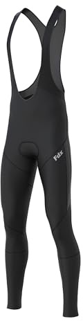 FDX Men’s Cycling Bib Tights, Italian Thermal Super Roubaix, Water Resistant Cycle Trousers, Windproof, 3D Padded, Lightweight Biking Bib Pants, Winter Cycle Bottom, Bicycle Leggings(Black-L)