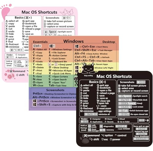 Reference Keyboard Shortcut Sticker For Excel Mac os Windows Laptop Desktop Photo Software (shortcut keys)