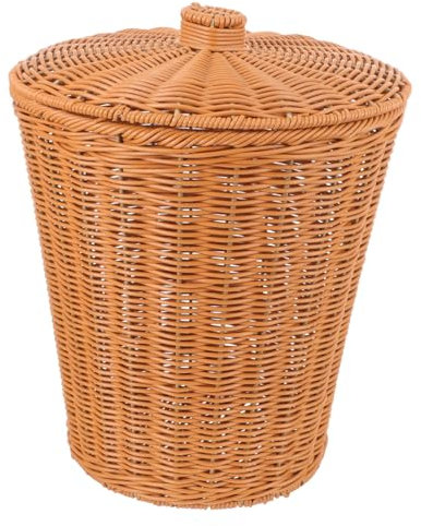 Garneck Panier à Déchets Imitation Rotin Avec Couvercle Panier De Rangement Multifonctionnel Pour Jouets Vêtements Et Objets Divers Pour Chambre Salon De Bain Cuisine