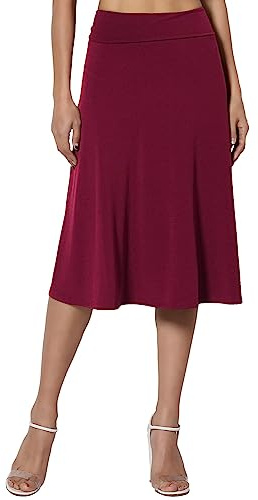 Skang Knielanger Rock Damen Sommer Einfacher Komfort-Basic-Stretch-Rock in A-Linie mit ausgestelltem Knie für Damen Wollrock Kurz