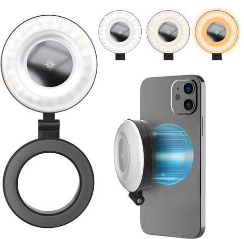 SENWOW Phone Ring Light, Rechargeable Magnetic Selfie Light, Adjusted 3 Light Modes 180° Flip Ring Light for Makeup, Video, TikTok, Vlog, Travel Photography, Compatible with iPhone and Android