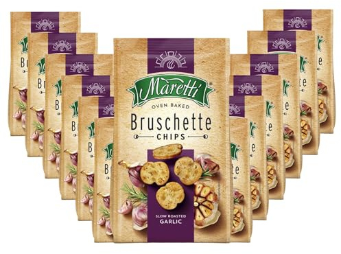 Maretti Bruschette Knoblauch Cracker (14x150g), Brotchips mit geröstetem Knoblauch Geschmack, köstliche Bruschette Chips im Ofen gebacken