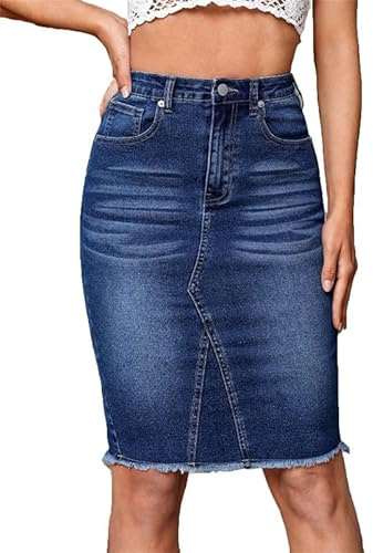 VIVICOLOR Gonne Midi in Denim da Donna Gonna Jeans al Ginocchio, Gonna a Tubino in Denim con Orlo Grezzo Lavato da Donna