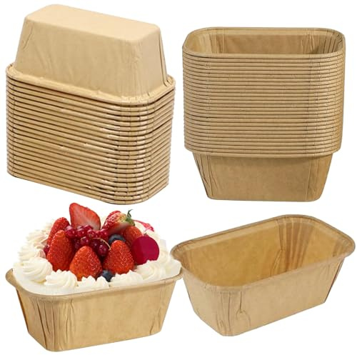 50 PCS Mini Loaf Cake Cases - Premium Greaseproof Paper Cupcake Liners for Baking Muffins & Cupcakes