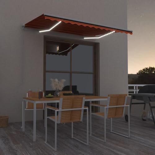 Iiaky Tenda da Sole Manuale LED 300x250cm Arancione e Marrone - Avvolgibile a Bracci Estensibili con Telaio in Alluminio - Tettuccio Resistente e Impermeabile