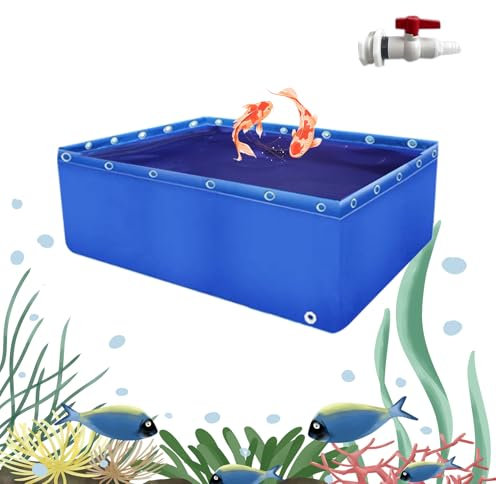 Ywanwj 1x3x0.7mliner bassin extérieur Grande Piscine d'aquaculture autoportant, pour Poissons Rouges Koi, Résistant aux déchirures Réservoir d'eau extérieur Étangs en Toile avec Valve de vidange