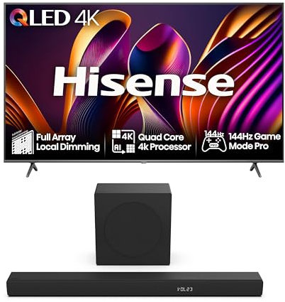 Hisense TV & Soundbar Bundle: 65E7NQTUK PRO TV with Quantum Dot Colour Plus the HS3100 Soundbar with 480W Power, Direct Surging Sound, The Perfect Match for the ultimate Audio-Visual Experience