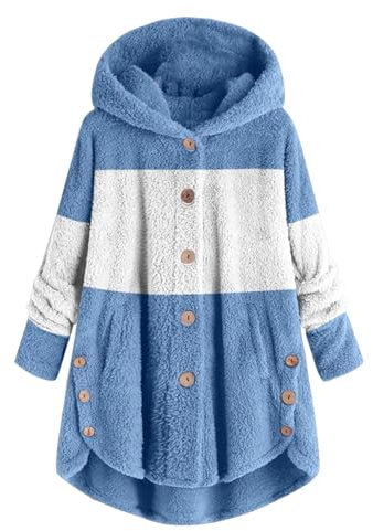 Kapuzenjacke Damen Oversized - Fleecemantel Damen Lang Mit Kapuze Fleece Kapuzenjacke Lose Winterjacke Langarm Kapuzenmantel Flauschig Hoodie Kuscheljacke Leicht Weiche Teddyjacke Kapuzenpullover