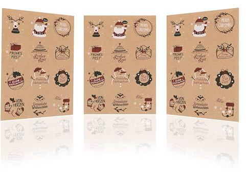 Nordstern Weihnachtsaufkleber 120er Pack - Selbstklebende Kraftpapier Sticker verwendbar als Geschenksticker für Grußkarten, Geschenktüten oder DIY Geschenkanhänger - 4 cm (Design I)