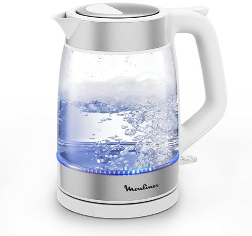Moulinex Bollitore in Vetro, Bollitore Elettrico, Graduazione, Capacità 1,7 L, Facile da Pulire, Bianco, BY6R5130