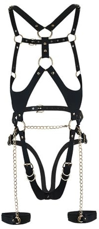 Moinha Adjustable Women's Sexy Bondage Set Women Strap Body Chest Straps Fetish Erotic Lingerie SM Restraints Chest Harness with Chain Garter Belt Rave Outfit Cosplay Costume